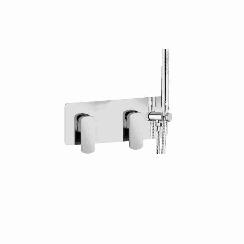 2 BUILT-IN SHOWER MIXERS WITH FIXED BRASS SHOWER SUPPORT WITH DISPENSER, 1.5M FLEXIBLE HOSE AND ABS SHOWER HEAD.