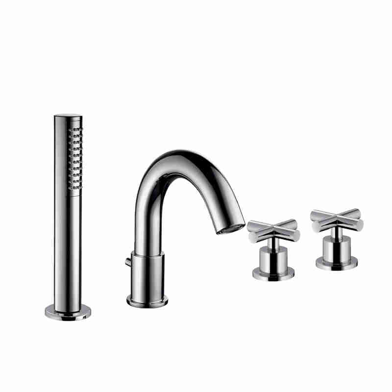 FORMULA - 4-HOLE BATH EDGE MIXER WITH TAPS, DIVERTER SPOUT, 1.5M GLISS FLEXIBLE HOSE AND SHOWER HEAD.