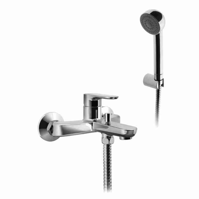 SINGLE-LEVER BATH MIXER WITH DIVERTER, FIXED SHOWER SUPPORT, 1.5M HOSE AND SHOWER HEAD.