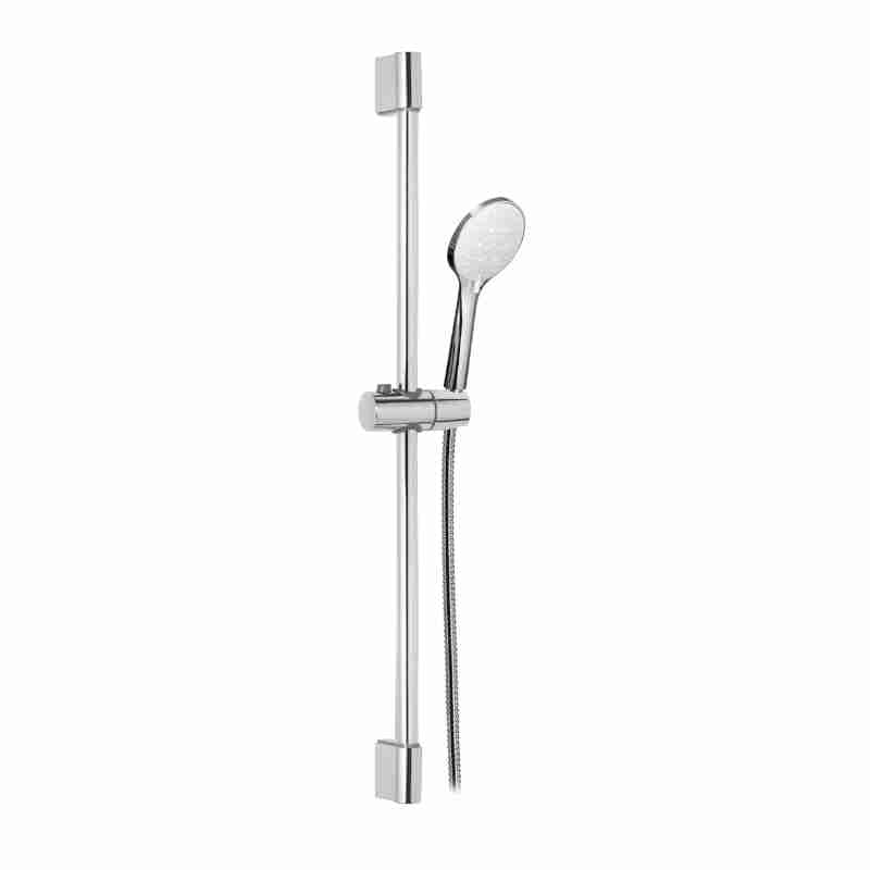 TIGE DE DOUCHE EN LAITON, Ø22mm, AVEC SUPPORT DE DOUCHE RÉGLABLE EN ABS, TUYAU DOUBLE SERTISSAGE DE 1,5m ET POIGNÉE DE DOUCHE 5 JETS ABS.