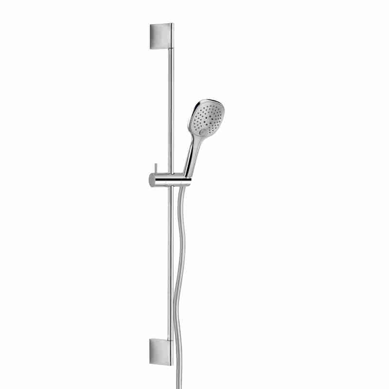 TIGE DE DOUCHE EN LAITON, Ø 14MM, AVEC SUPPORT DE DOUCHE RÉGLABLE EN ABS, TUYAU DOUBLE SERTISSAGE DE 1,5M ET POIGNÉE DE DOUCHE 3 JETS ABS.