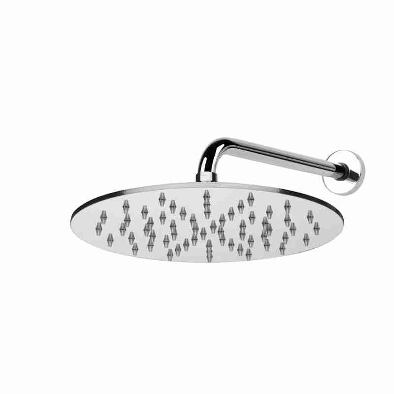 ROUND STAINLESS STEEL SHOWER HEAD, Ø 300MM, HORIZONTAL BRASS ARM.