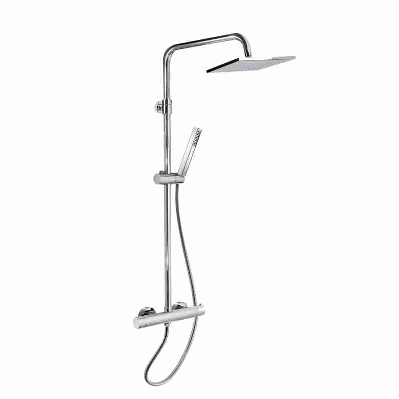 THERMOSTATIC SHOWER MIXER WITH INTEGRATED SHOWER COLUMN, DIVERTER, 1.5M HOSE, ABS SHOWER HEAD AND ABS SHOWER HEAD, 200x200mm.